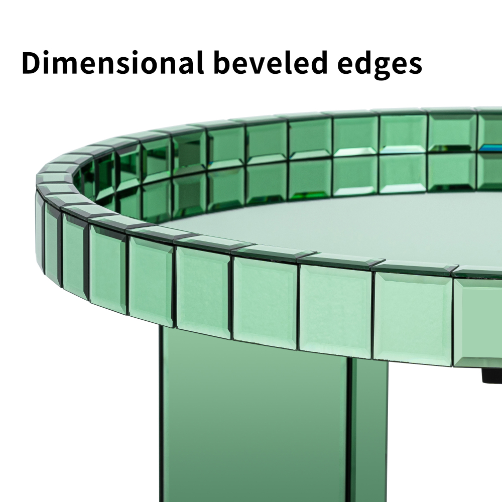 Green Round Glass Tray Top Coffee Table for Living Room