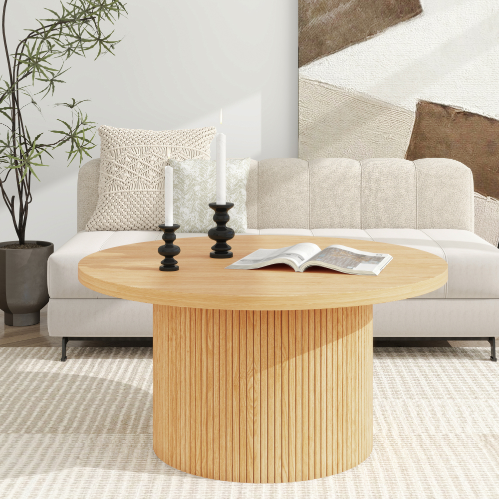 Round Coffee Table with Solid Wood Circle Pedestal Table - 35.5" x 17.7"