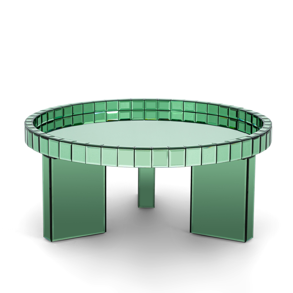 Green Round Glass Tray Top Coffee Table for Living Room