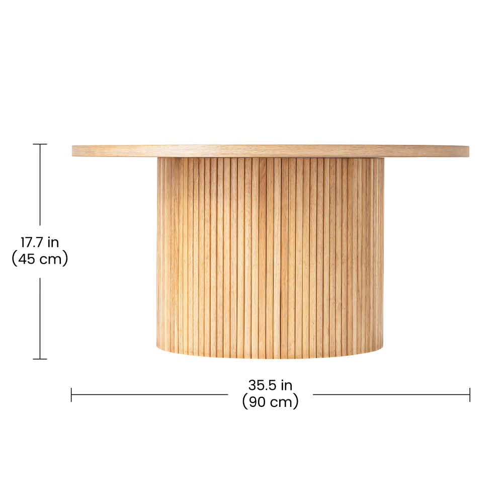 Round Coffee Table with Solid Wood Circle Pedestal Table - 35.5" x 17.7"