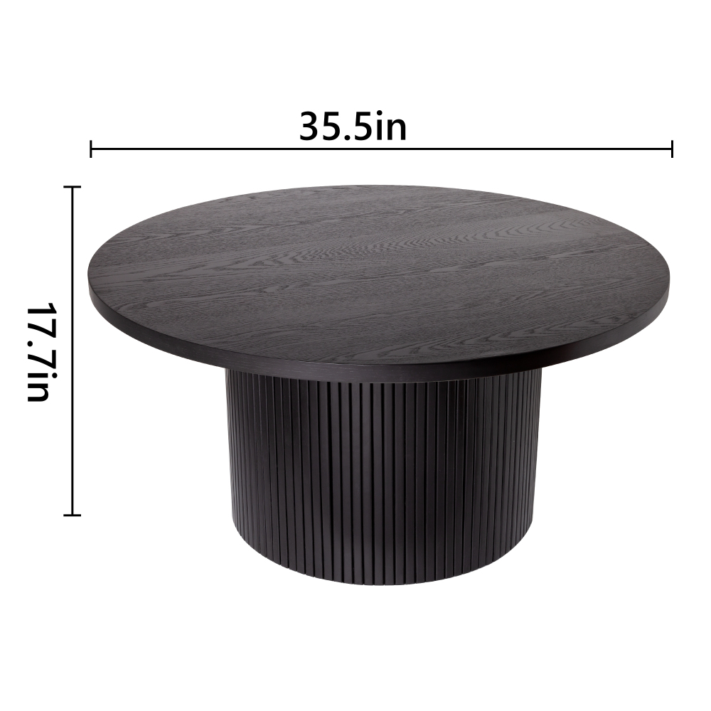 Round Coffee Table with Solid Wood Circle Pedestal Table - 35.5" x 17.7"