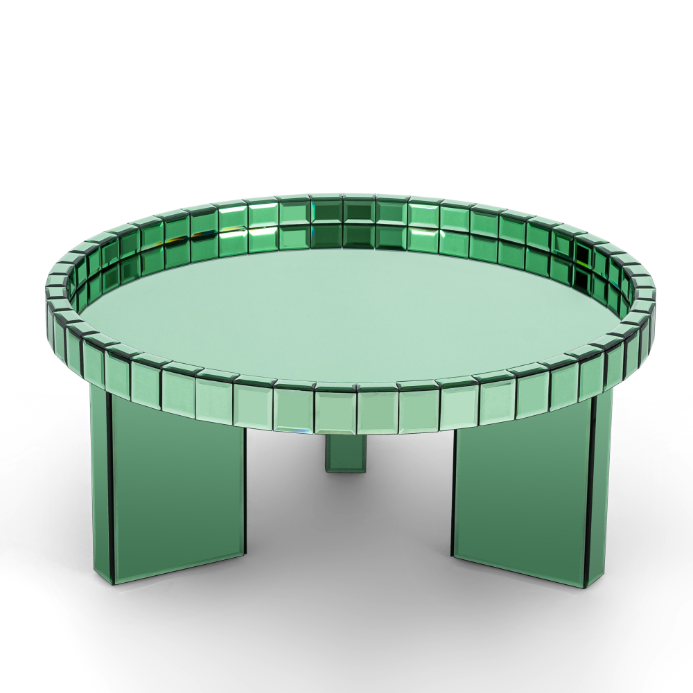 Green Round Glass Tray Top Coffee Table for Living Room