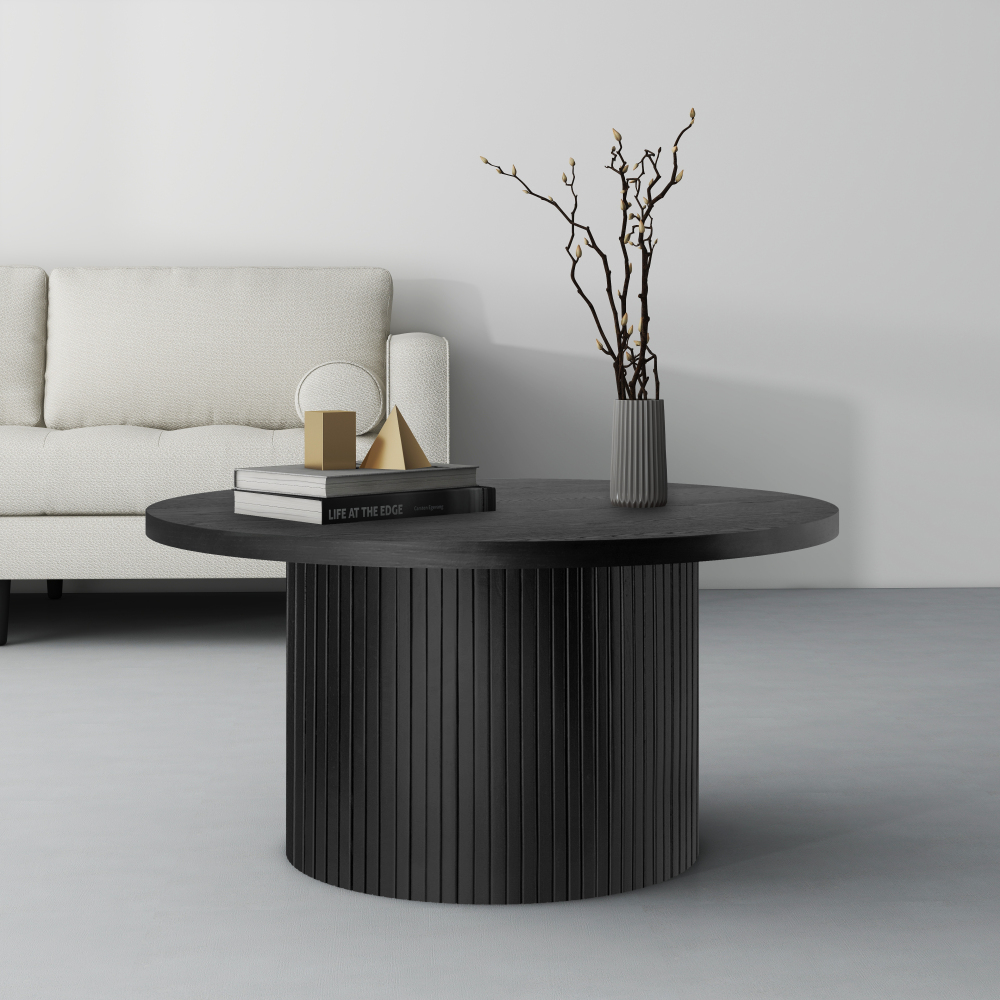 Round Coffee Table with Solid Wood Circle Pedestal Table - 35.5" x 17.7"
