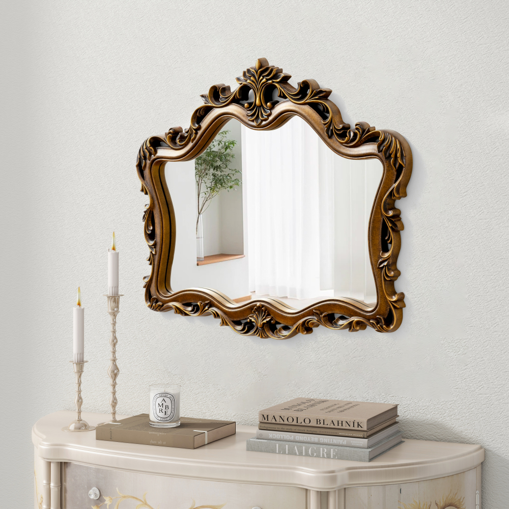 37" x 28" Large Ornate Baroque Antique Wall Mirror, Decorative Gold French Traditional Design