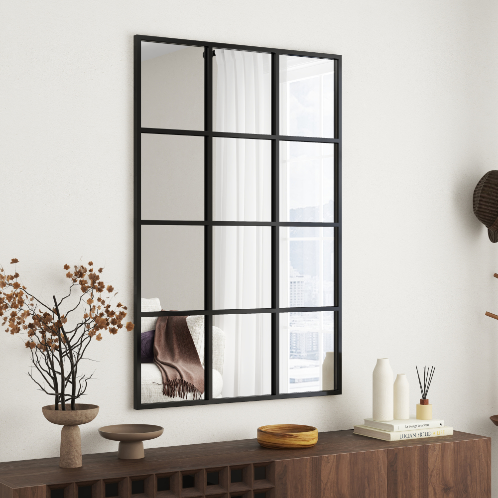 SHYFOY Antique Black Wall Mirror Metal Frame Accent Mirror - 35.44"×23.63"