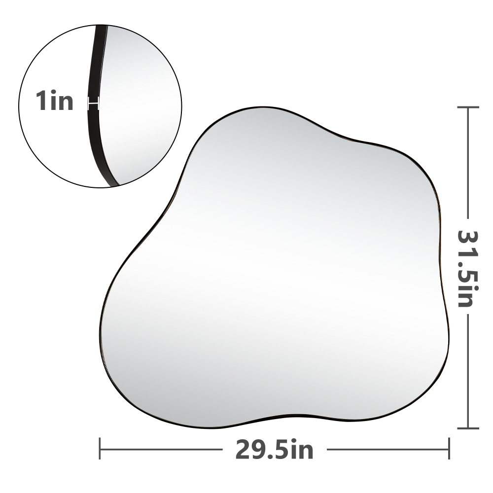 Black Asymmetrical Wall Mirror Cloud-Shaped Accent Mirror - 29.53"×32.5"