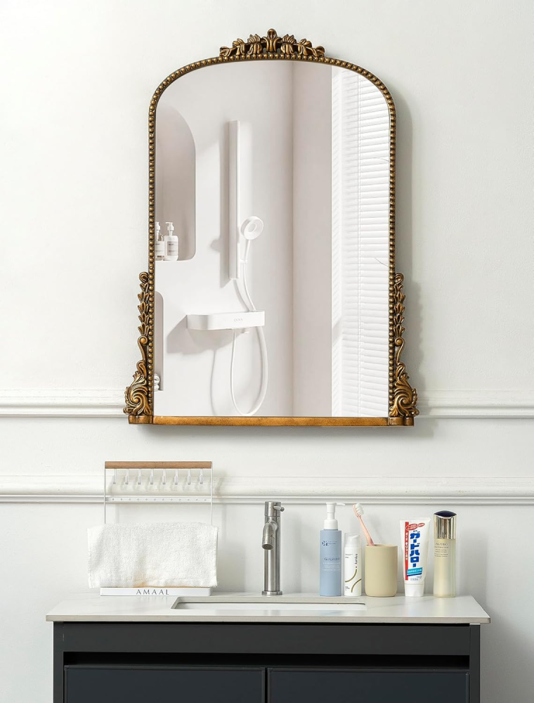 SHYFOY Antique Wall Mirror Gold Baroque Ornate, Traditional Elegant Old Mirror