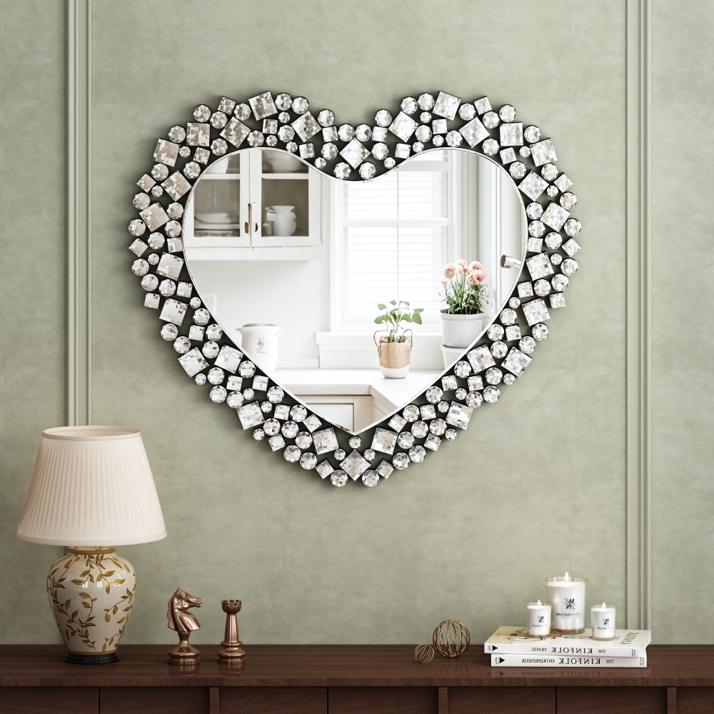 Crystal Accent Heart Wall Mirror 30.7 in. W X 0.67 in. D X 27.56 in. H