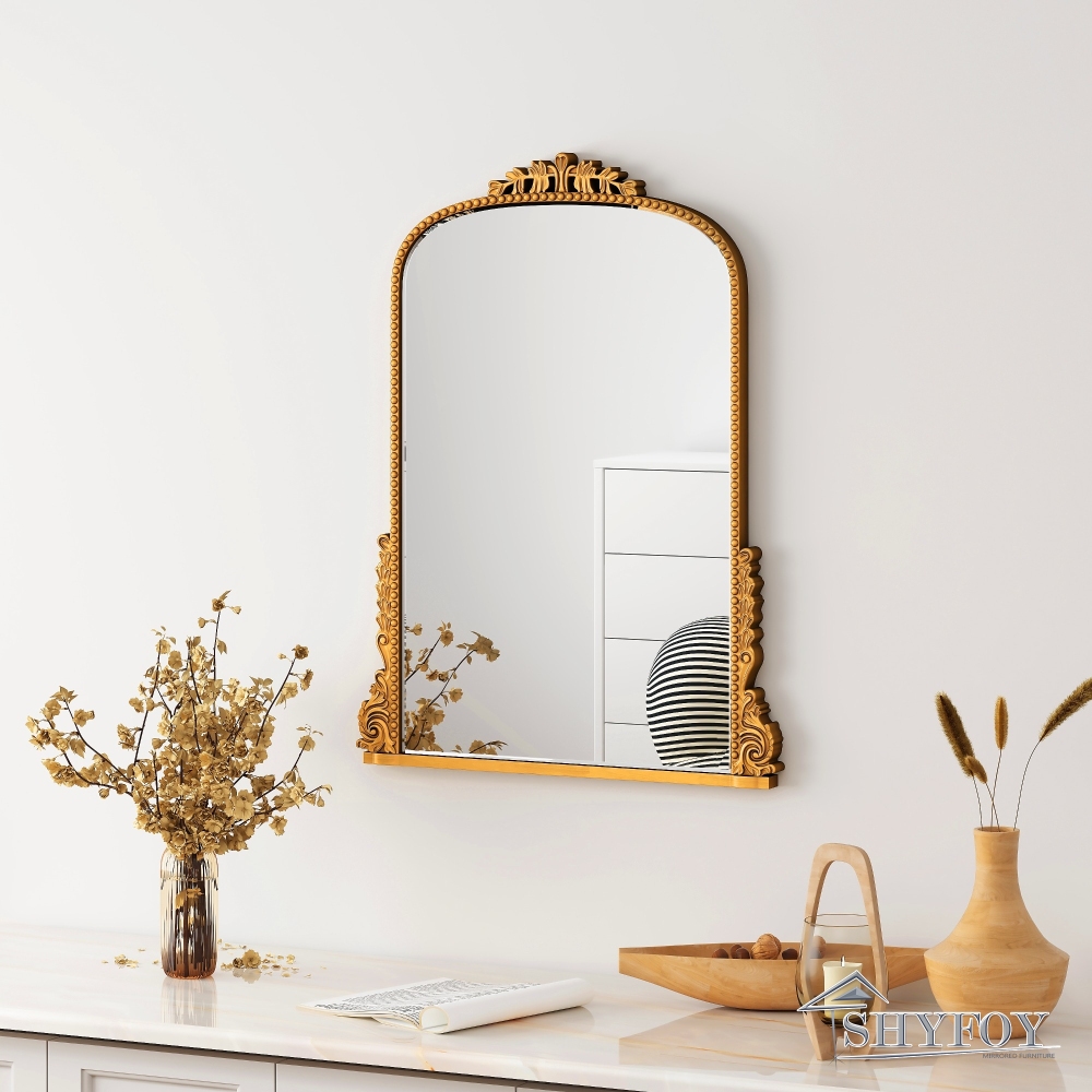 SHYFOY Antique Wall Mirror Gold Baroque Ornate, Traditional Elegant Old Mirror, SF-WM083