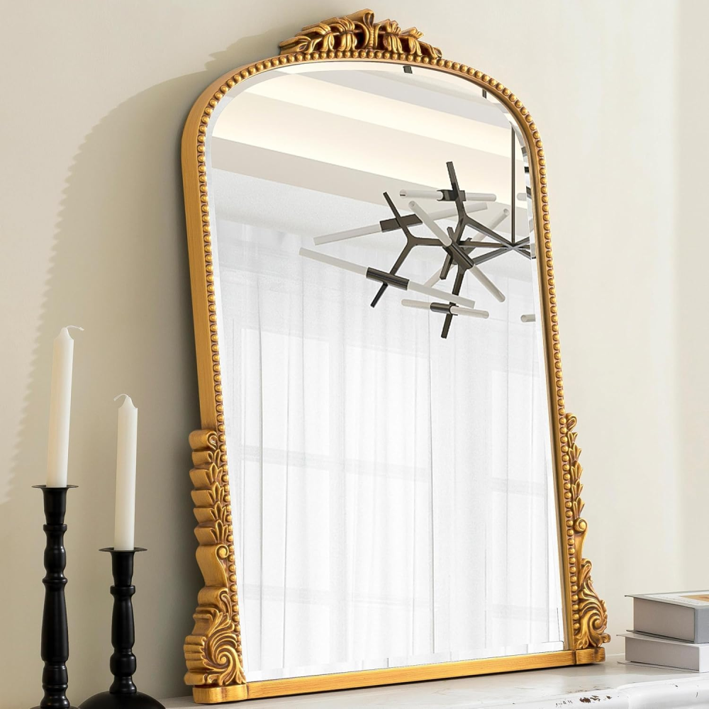 SHYFOY Antique Wall Mirror Gold Baroque Ornate, Traditional Elegant Old Mirror