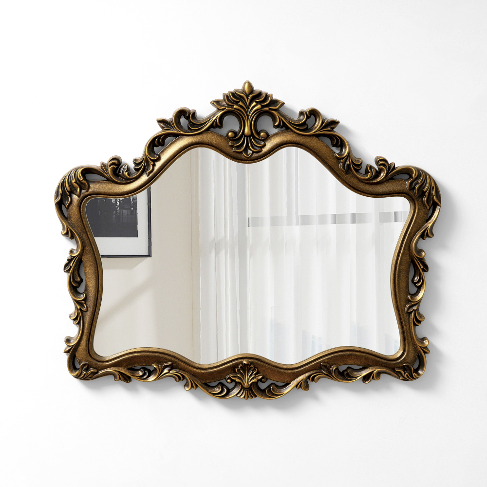 37" x 28" Large Ornate Baroque Antique Wall Mirror, Decorative Gold French Traditional Design