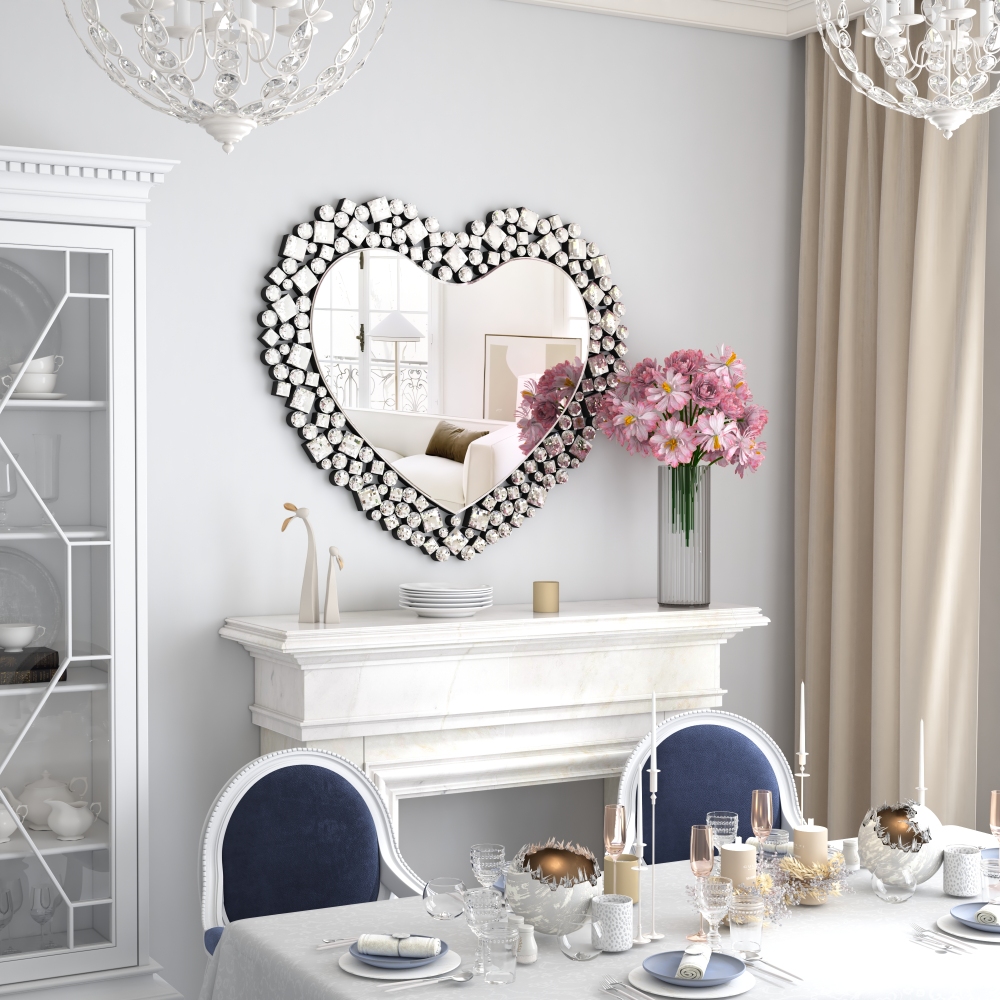 Crystal Accent Heart Wall Mirror 30.7 in. W X 0.67 in. D X 27.56 in. H