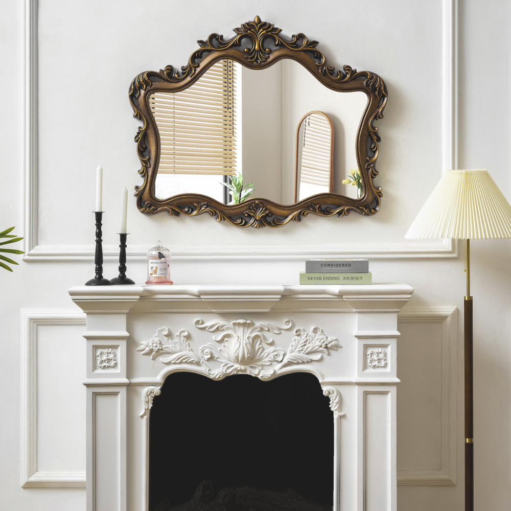 37" x 28" Large Ornate Baroque Antique Wall Mirror, Decorative Gold French Traditional Design
