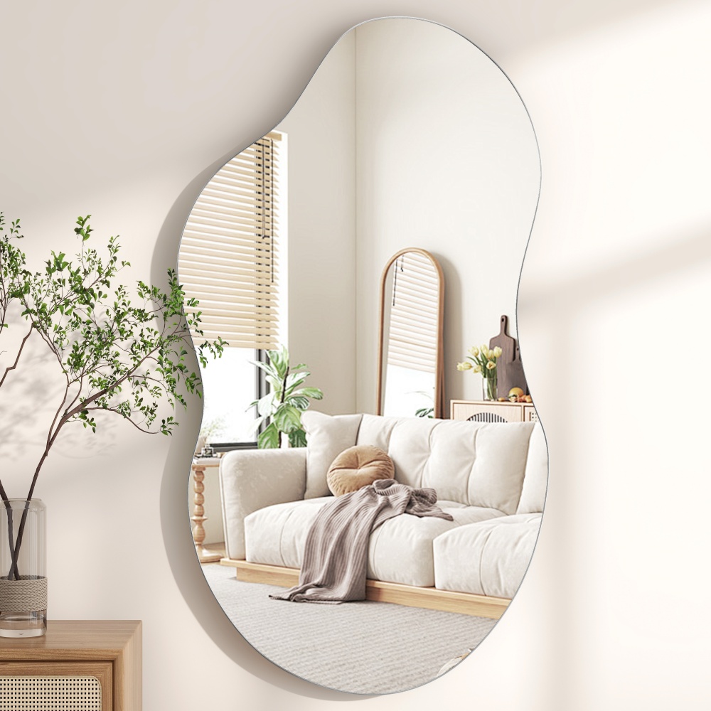 Antique Silver Asymmetrical Wavy Antique Accent Wall Mirror