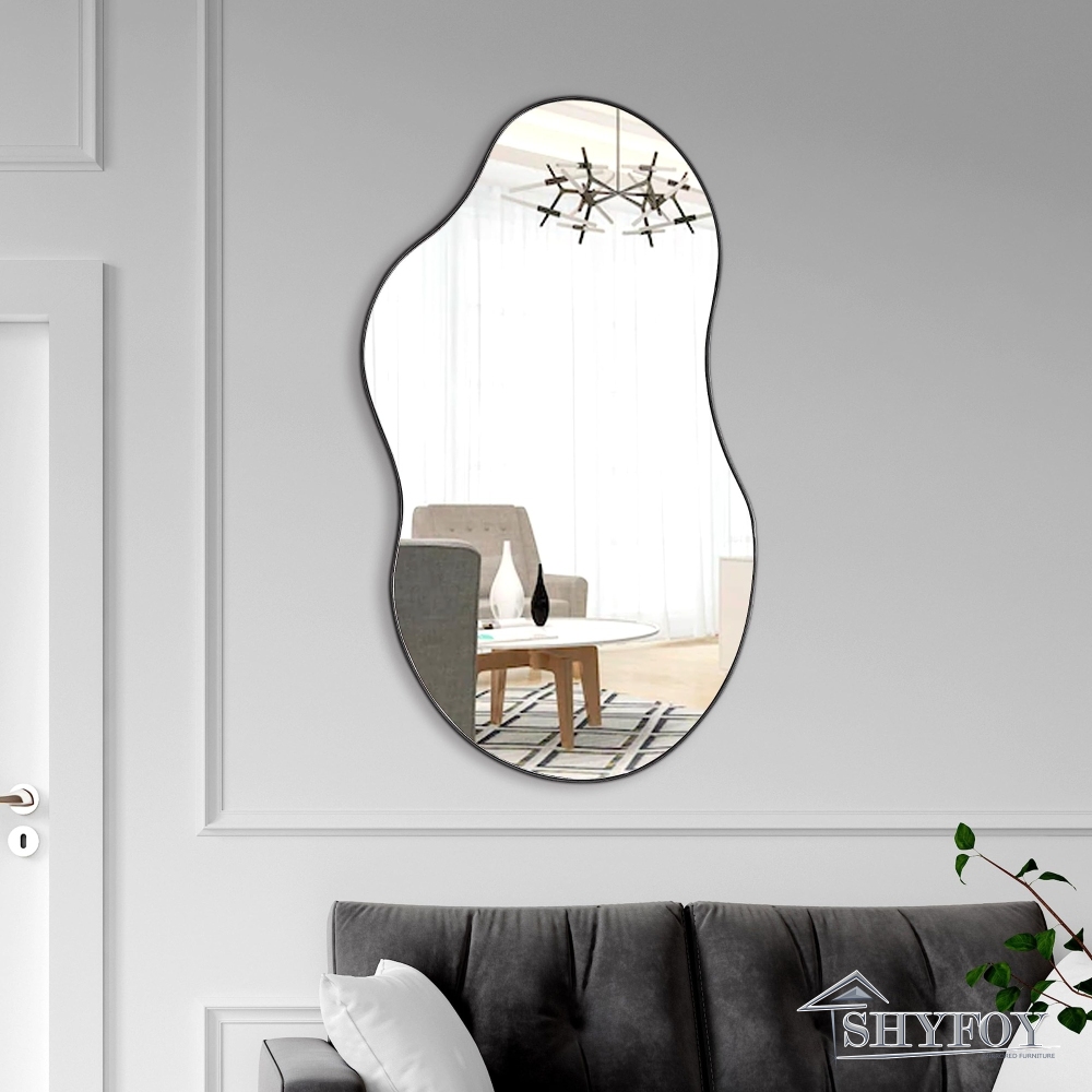 SHYFOY 35.8" Black Asymmetrical Cloud Shaped Wall Mirror / SF-WM129BK