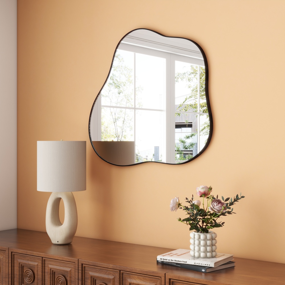 Black Asymmetrical Wall Mirror Cloud-Shaped Accent Mirror - 29.53"×32.5"