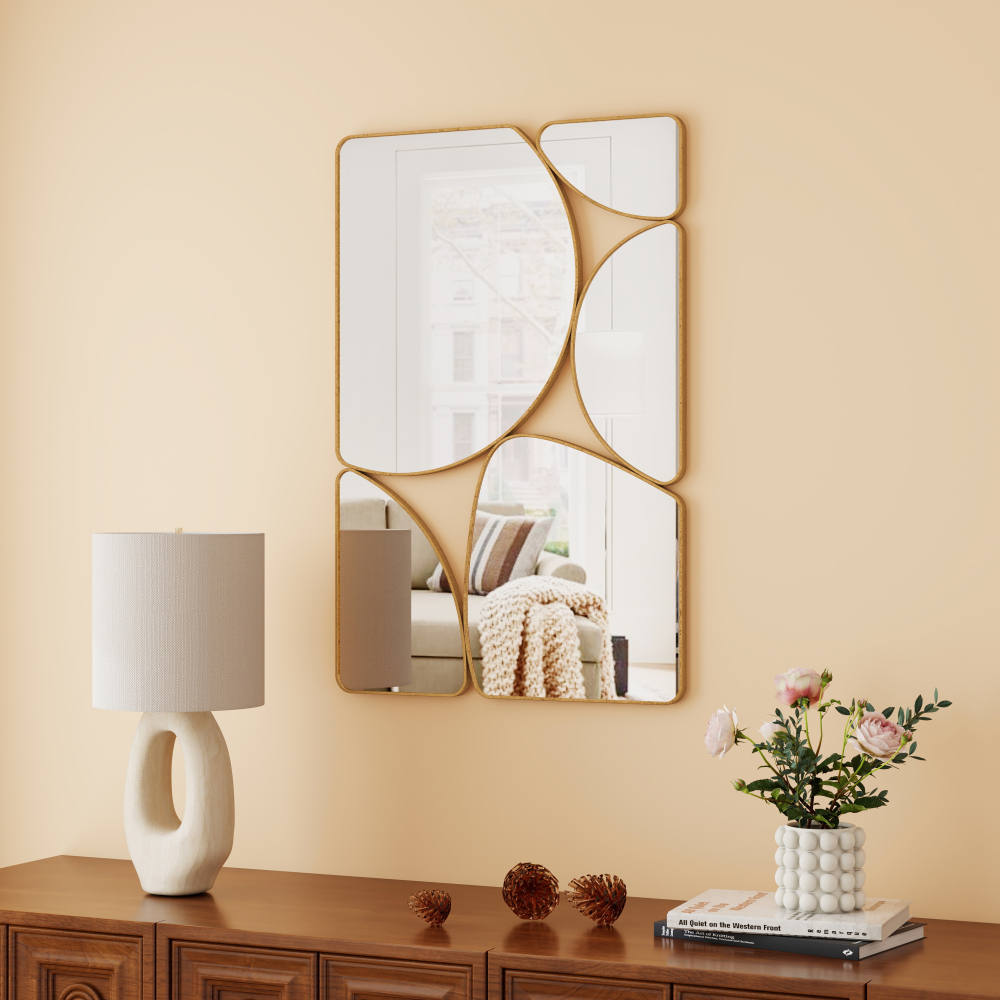 Antique Gold Mirror Wall Decorative, 35.4x23.6 Oblong Odd Mirrors Accent Abstract Mirror for Living Room