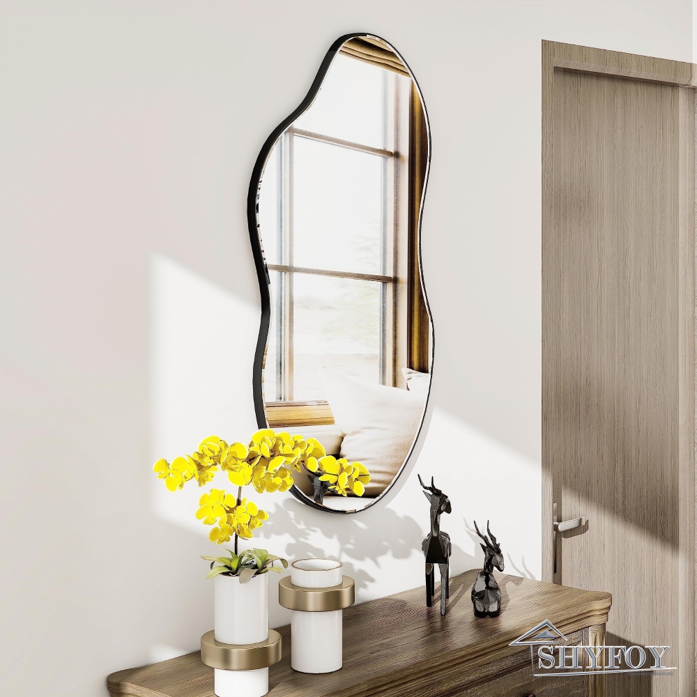 SHYFOY 35.8" Black Asymmetrical Cloud Shaped Wall Mirror / SF-WM129BK