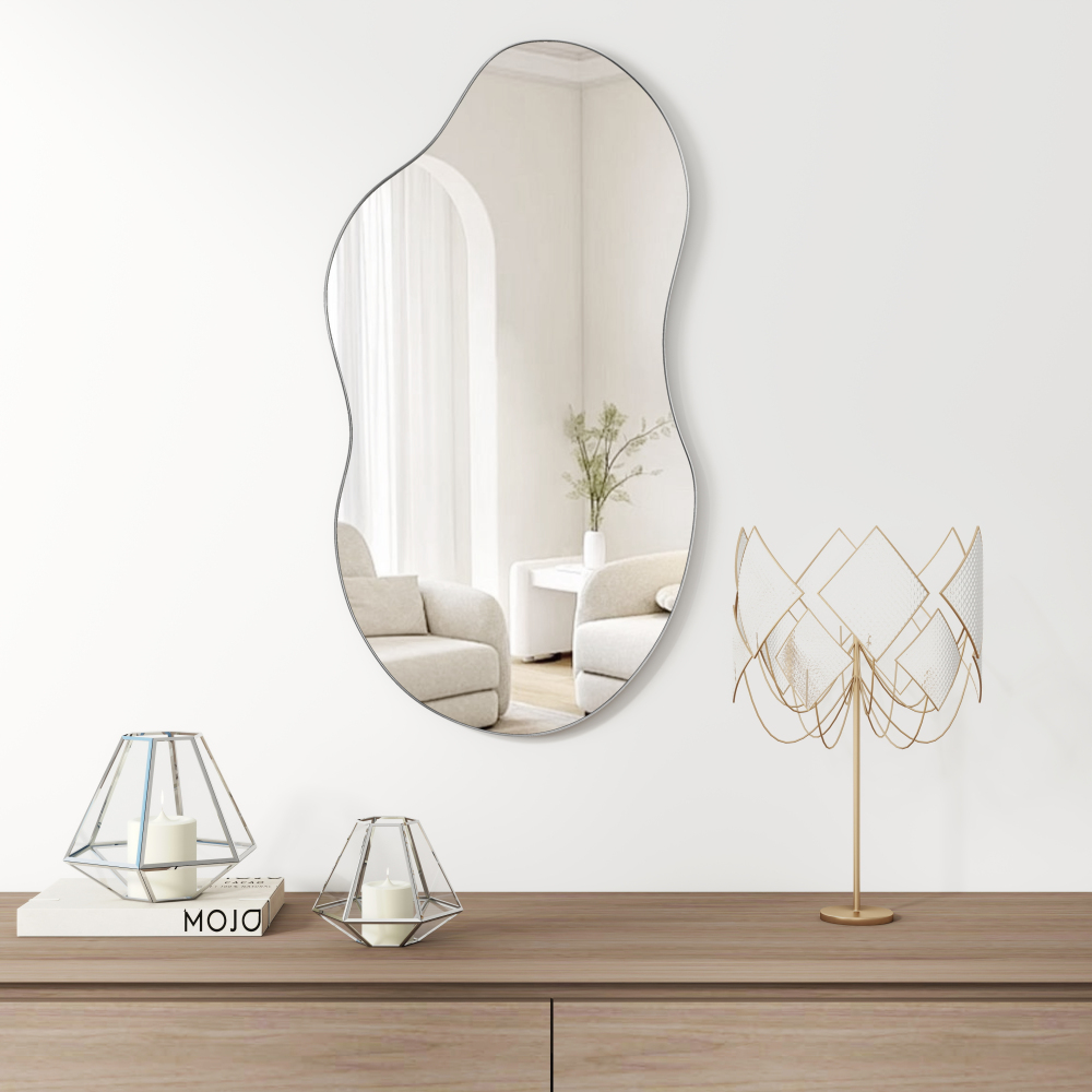 Antique Silver Asymmetrical Wavy Antique Accent Wall Mirror