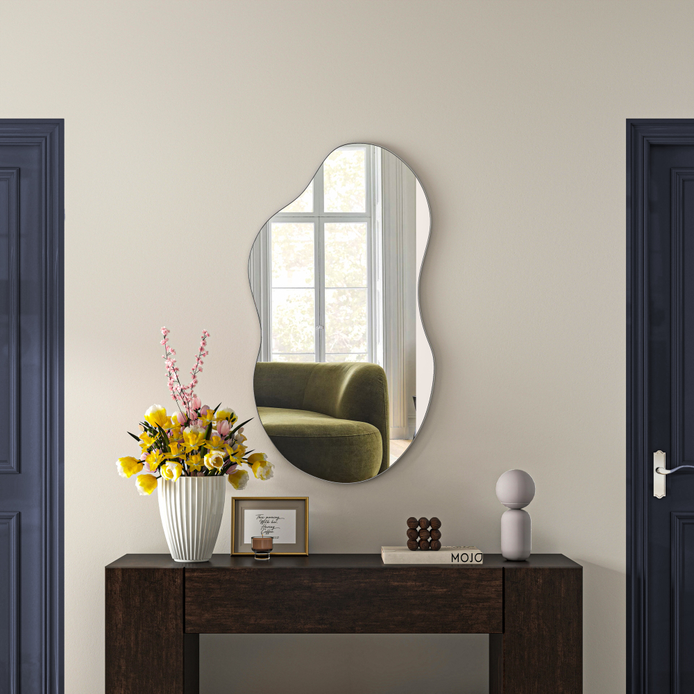 Antique Silver Asymmetrical Wavy Antique Accent Wall Mirror
