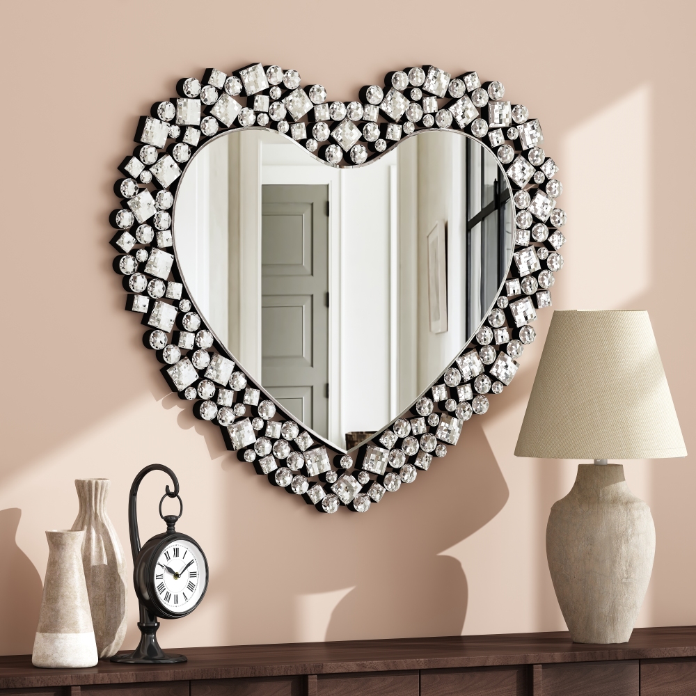 Crystal Accent Heart Wall Mirror 30.7 in. W X 0.67 in. D X 27.56 in. H
