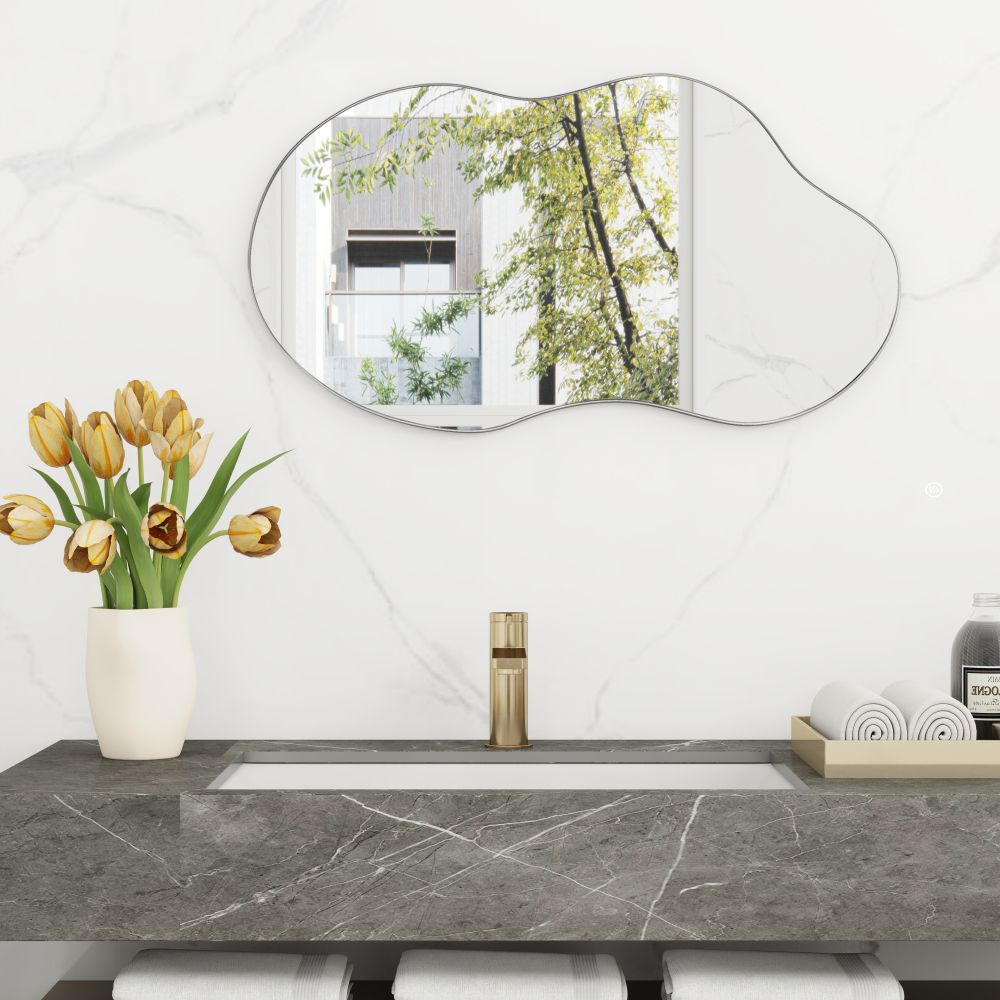 Antique Silver Asymmetrical Wavy Antique Accent Wall Mirror