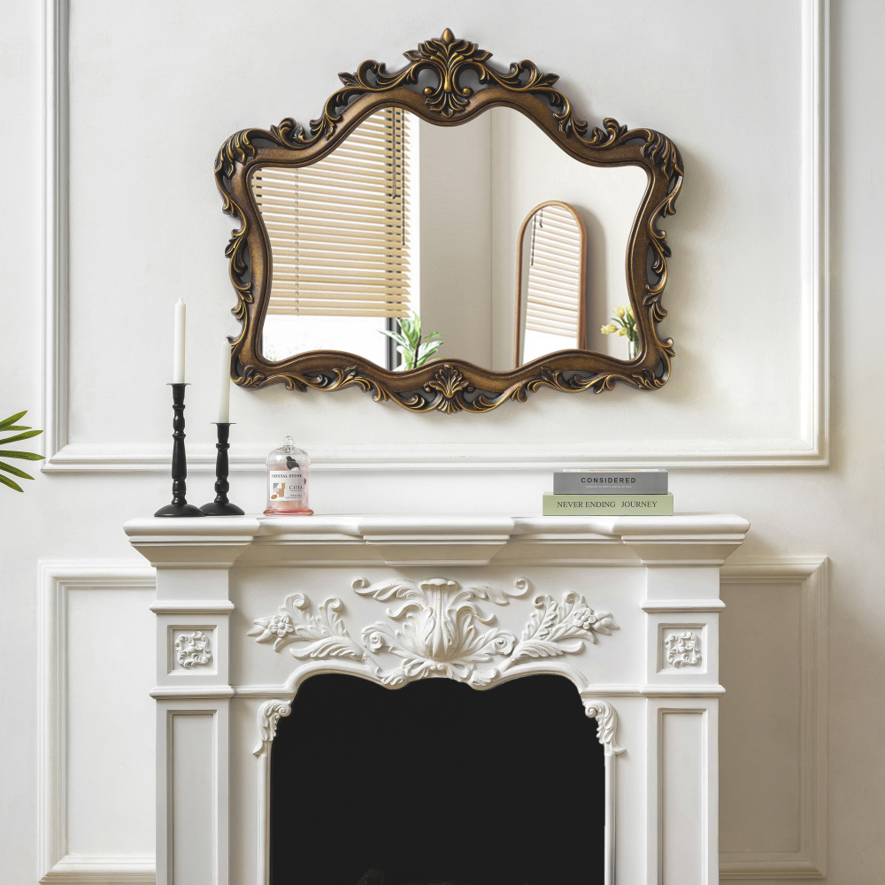 37" x 28" Large Ornate Baroque Antique Wall Mirror, Decorative Gold French Traditional Design