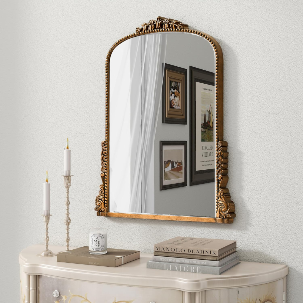 SHYFOY Antique Wall Mirror Gold Baroque Ornate, Traditional Elegant Old Mirror