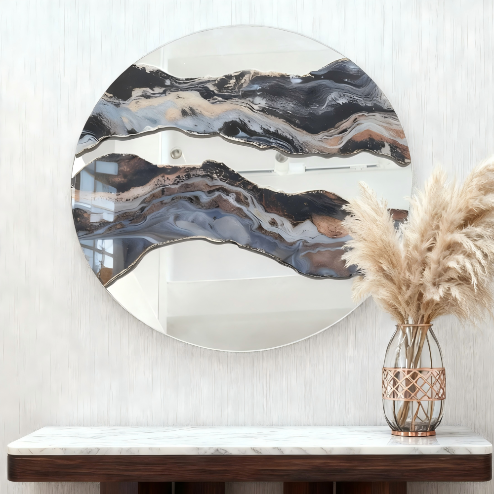 23.6" Artistic Marble Patterned Round Wall Mirror
