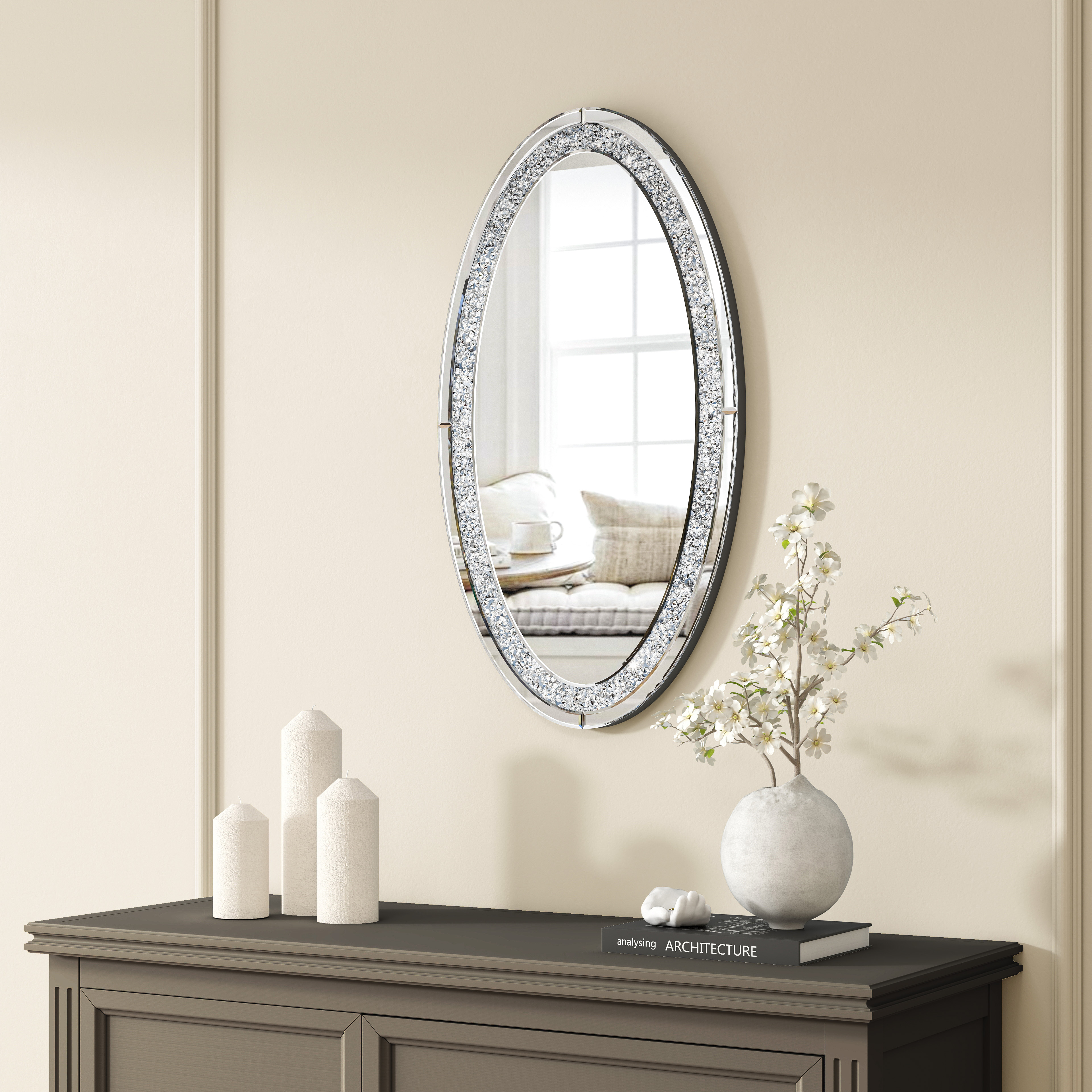 SHYFOY Oval Long Wall Mirror for Living Room Decor, 36