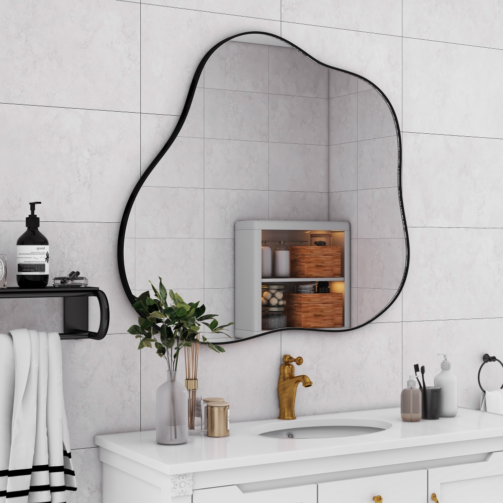 Black Asymmetrical Wall Mirror Cloud-Shaped Accent Mirror - 29.53"×32.5"