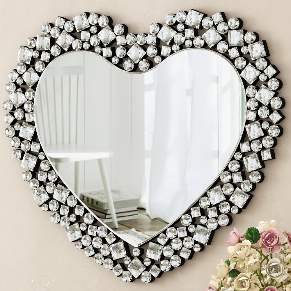 Crystal Accent Heart Wall Mirror 30.7 in. W X 0.67 in. D X 27.56 in. H