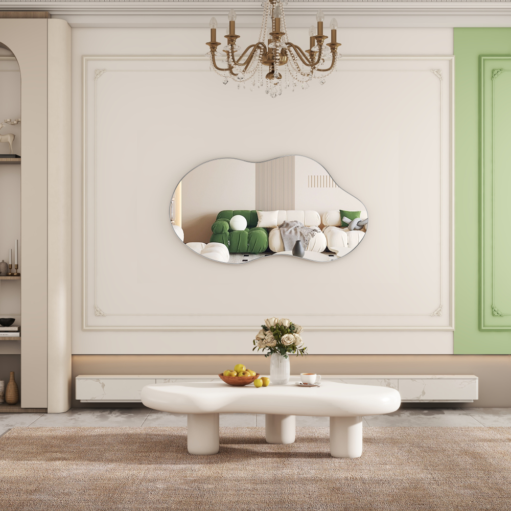 Antique Silver Asymmetrical Wavy Antique Accent Wall Mirror