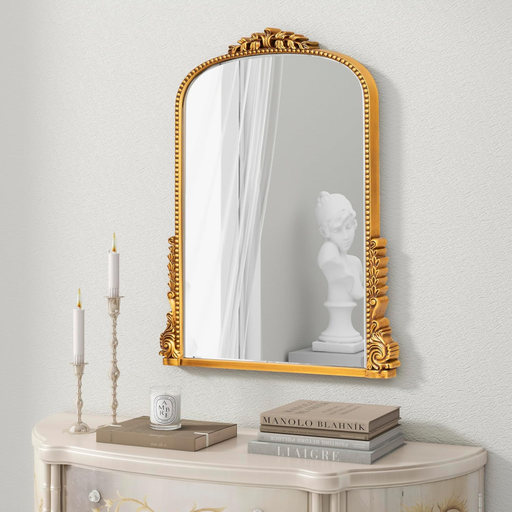SHYFOY Antique Wall Mirror Gold Baroque Ornate, Traditional Elegant Old Mirror