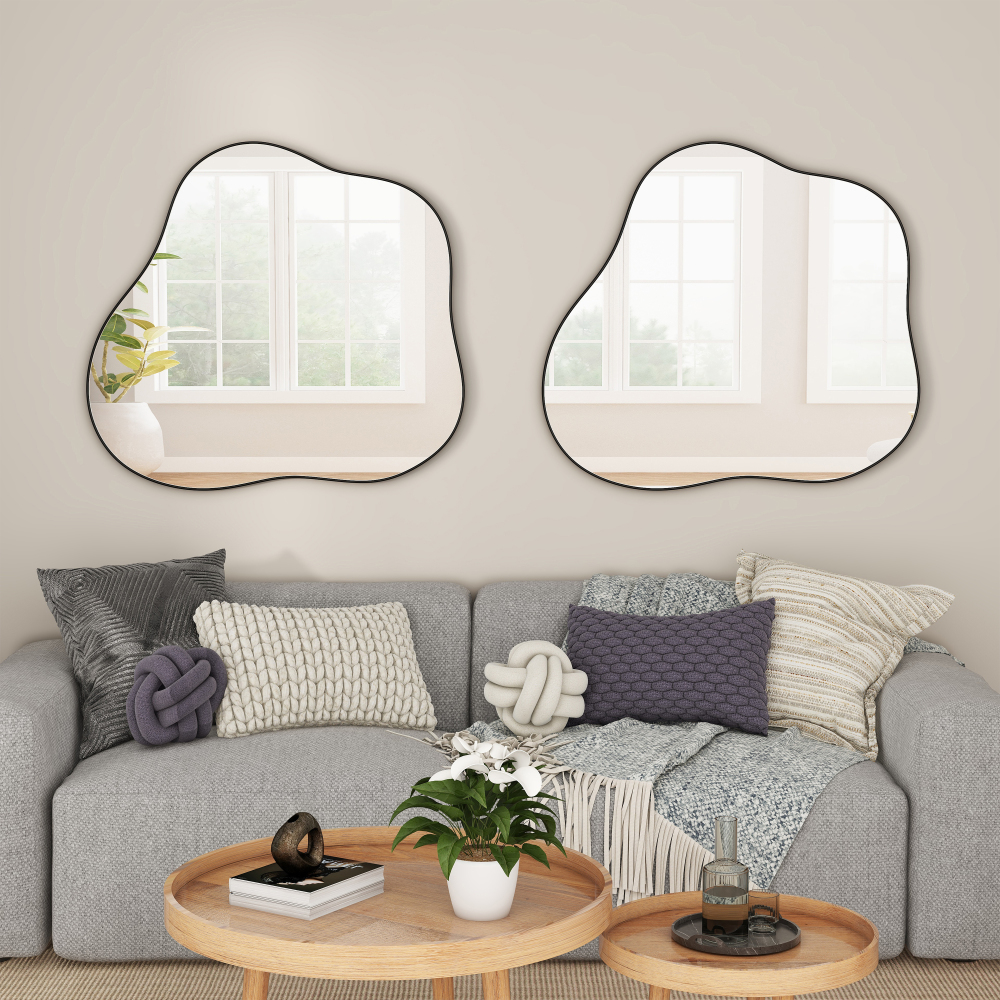 Black Asymmetrical Wall Mirror Cloud-Shaped Accent Mirror - 29.53"×32.5"