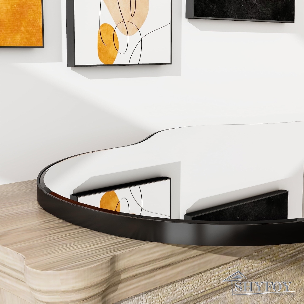 SHYFOY 35.8" Black Asymmetrical Cloud Shaped Wall Mirror / SF-WM129BK