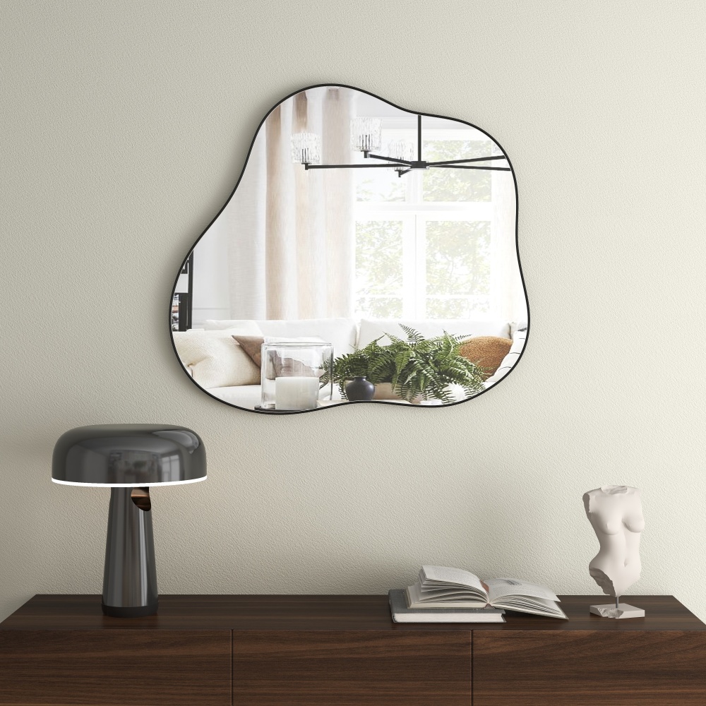 Black Asymmetrical Wall Mirror Cloud-Shaped Accent Mirror - 29.53"×32.5"