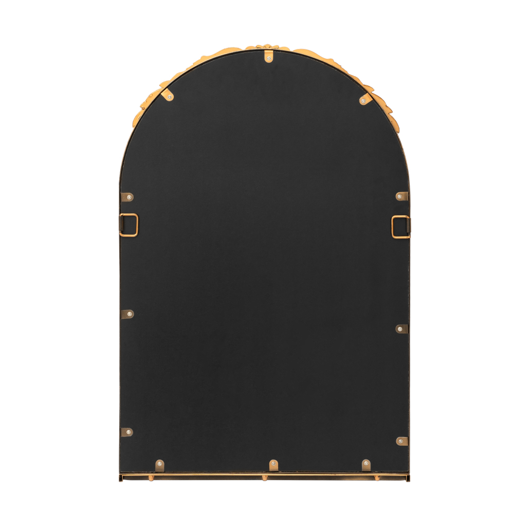 Ornate Arch Top Metal Framed Wall Mirror with Shelf