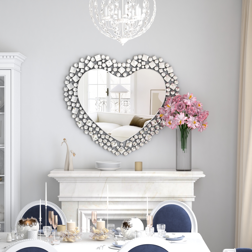 Crystal Accent Heart Wall Mirror 30.7 in. W X 0.67 in. D X 27.56 in. H