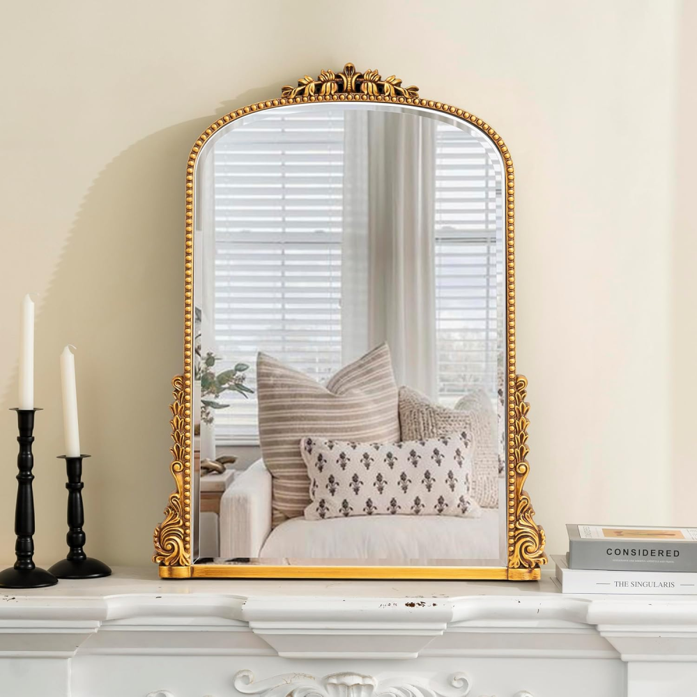 SHYFOY Antique Wall Mirror Gold Baroque Ornate, Traditional Elegant Old Mirror