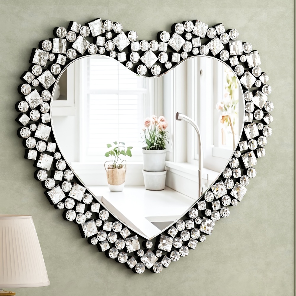 Crystal Accent Heart Wall Mirror 30.7 in. W X 0.67 in. D X 27.56 in. H