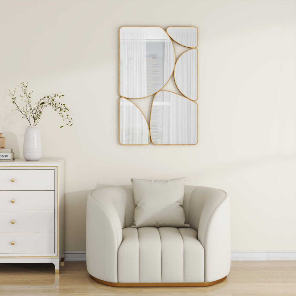 Antique Gold Mirror Wall Decorative, 35.4x23.6 Oblong Odd Mirrors Accent Abstract Mirror for Living Room