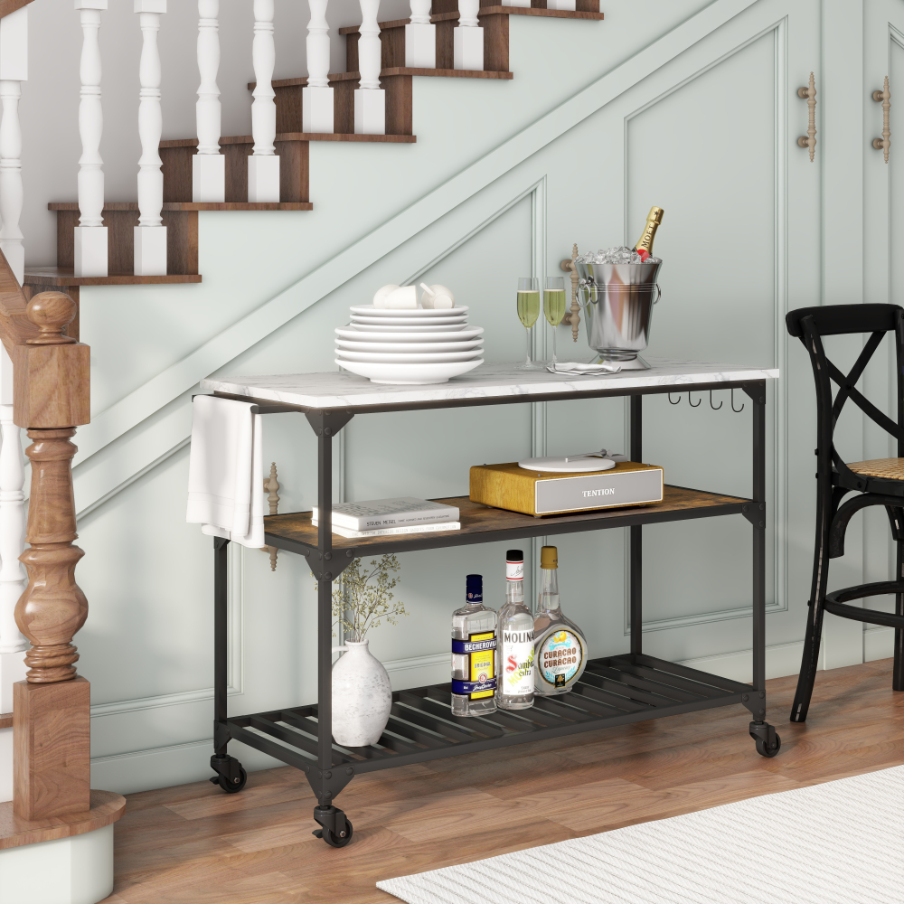 Shyfoy Contemporary Kitchen Island Bar Cart with Wheels