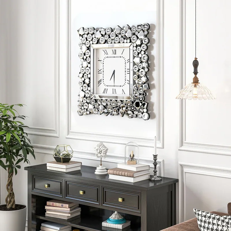 Large 23.6" Mirrored Crystal Wall Clock