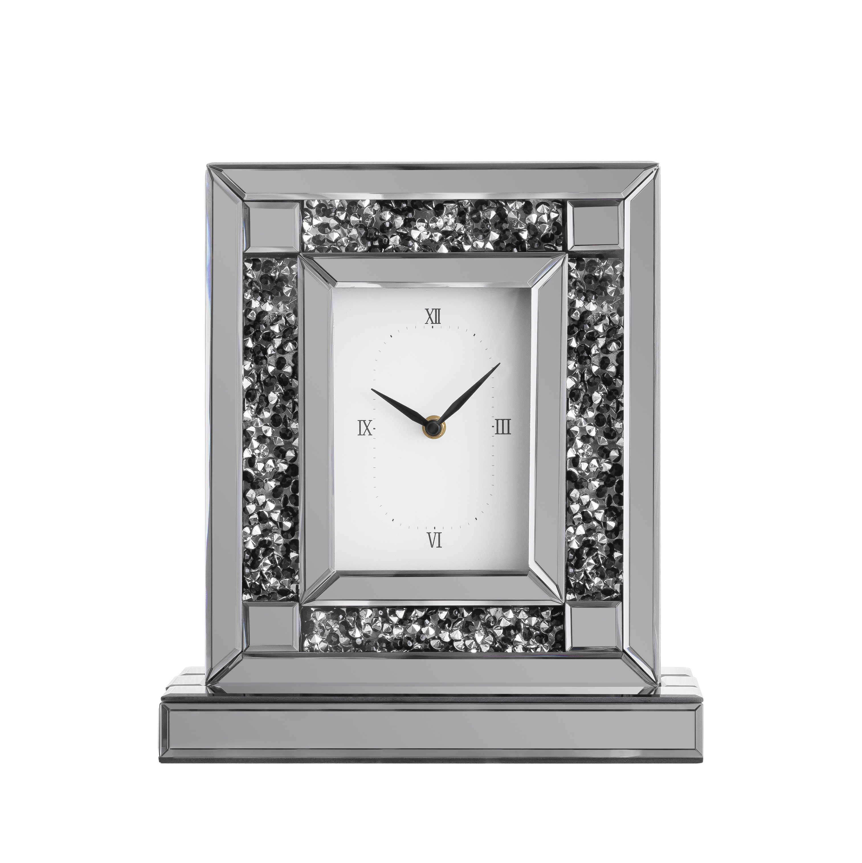 Luxury Crystal-Embedded Mirrored Table Clock, Elegant Decorative Clock with Roman Numerals for Home & Office