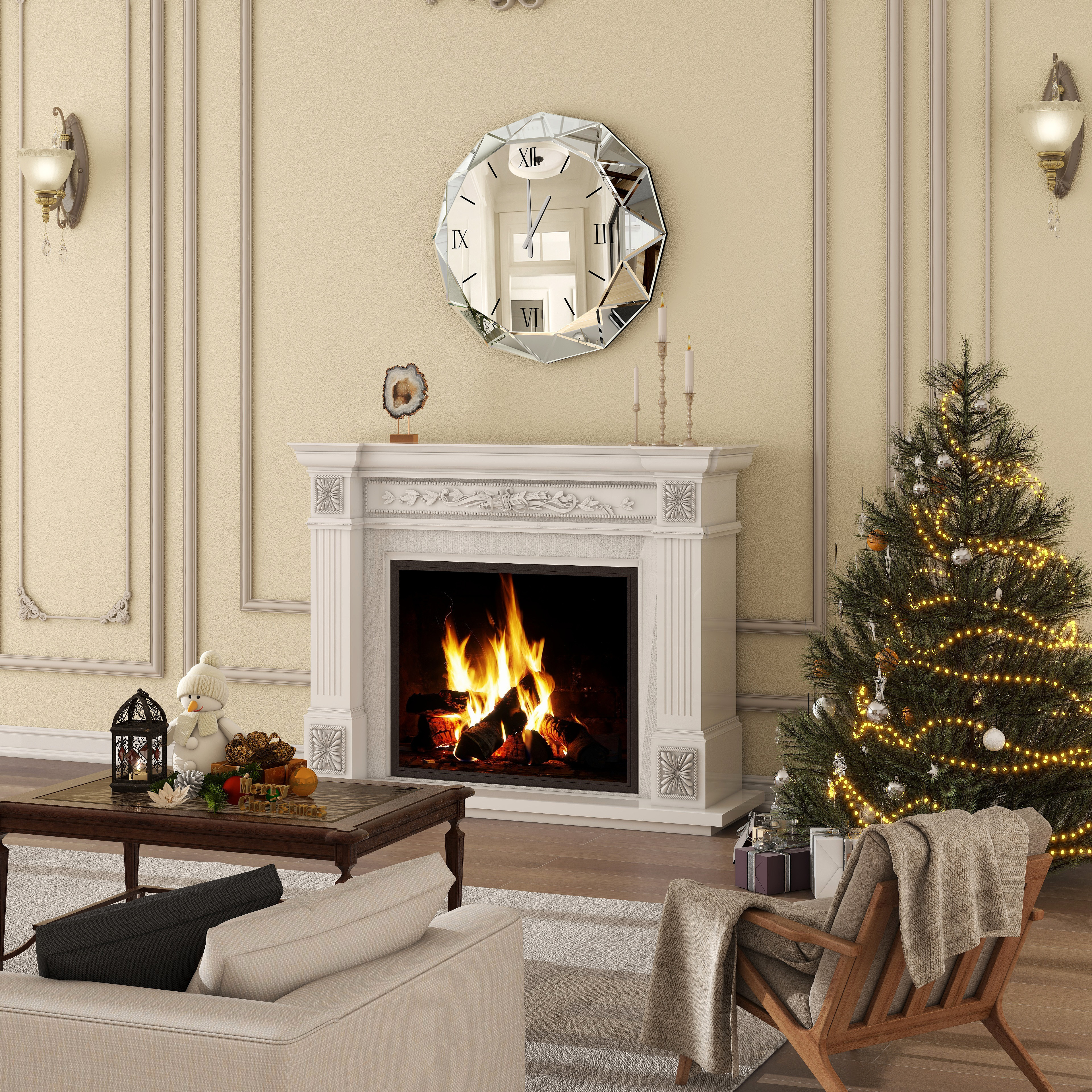 Decorative Wall Clock, 24 inch Mirrored Large Clock for Wall Decorative