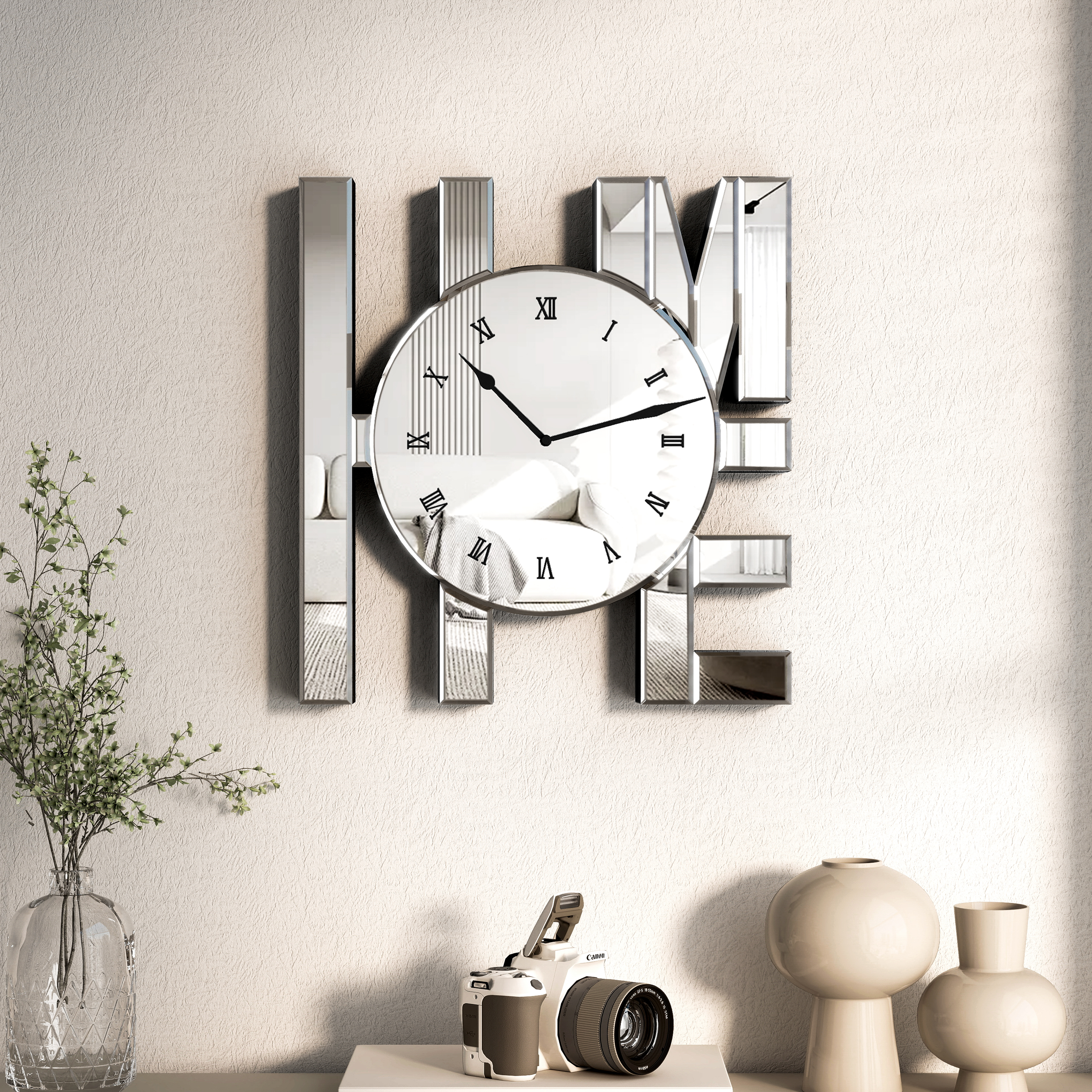 Decorative Wall Clock, Sliver Mirrored Wall Clock Modern Home Wall Decor Silent Clocks