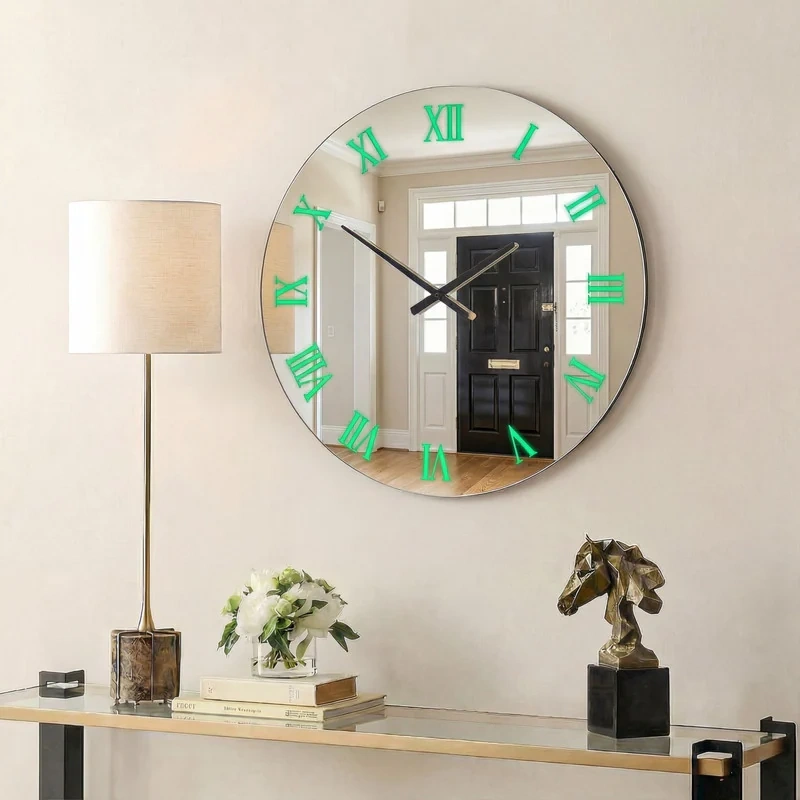 Round Mirrored Wall Clock With RGB Backlight
