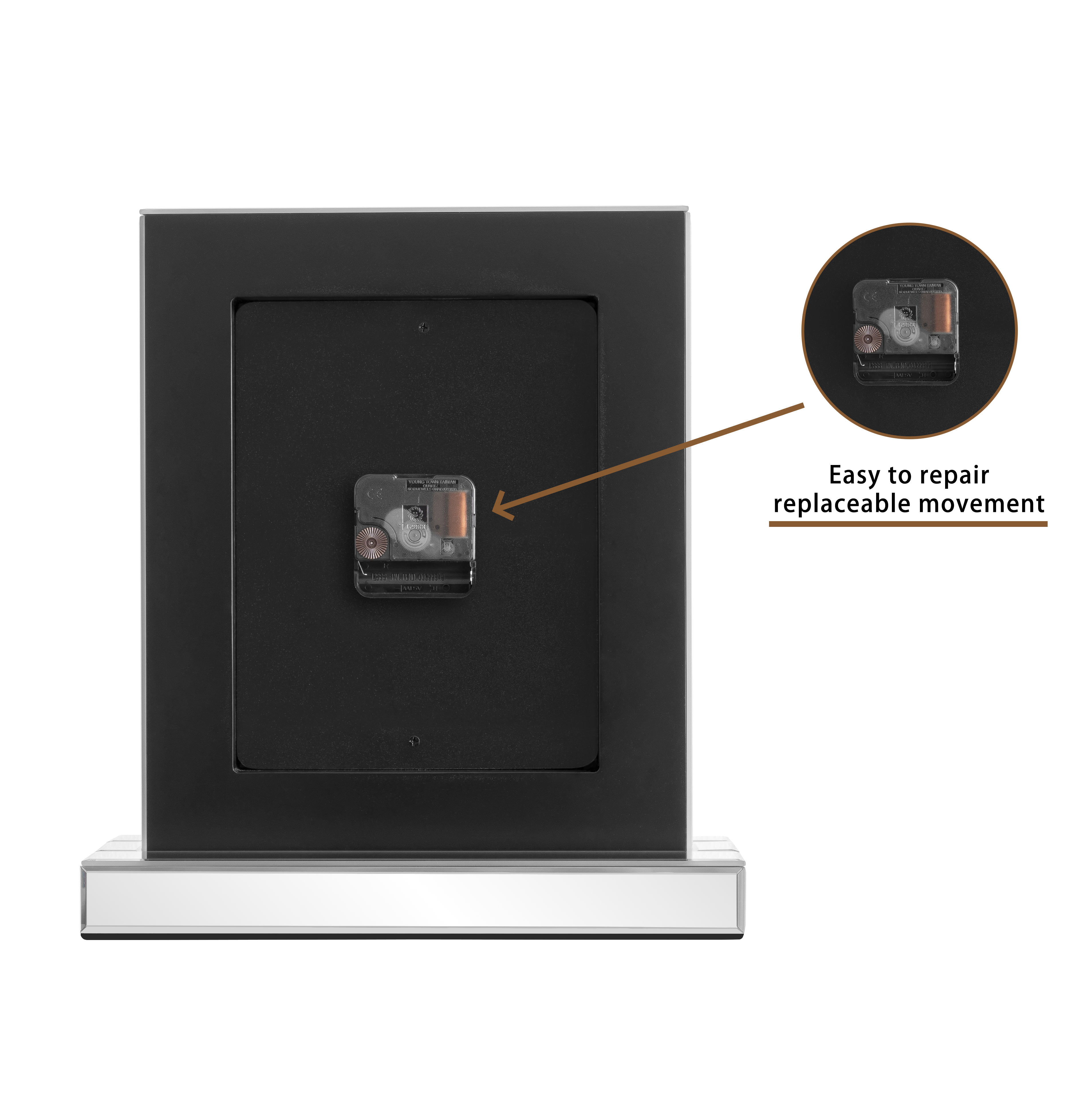 Luxury Crystal-Embedded Mirrored Table Clock, Elegant Decorative Clock with Roman Numerals for Home & Office