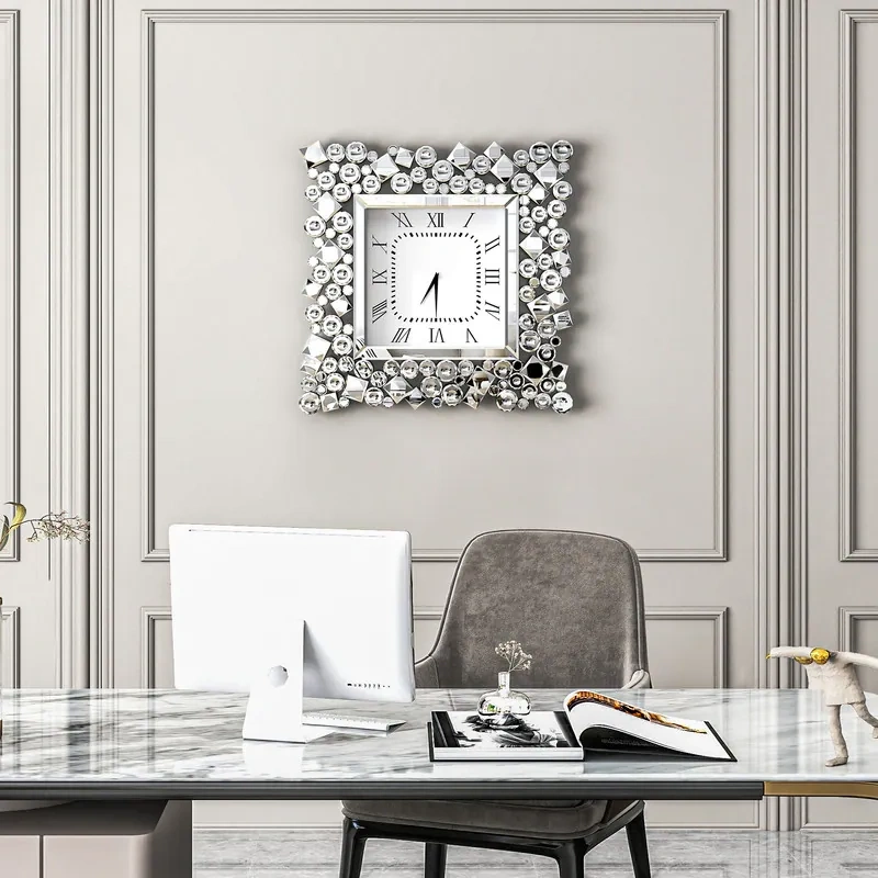 Large 23.6" Mirrored Crystal Wall Clock